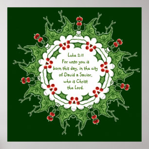 Póster Luke 2:11 Escritura para Navidades con Holly