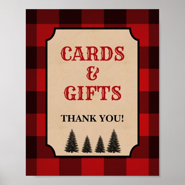 Póster Lumberjack Cards & Gifts Shower Sign Red Plaid (Frente)