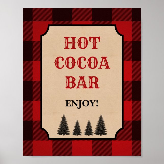 Póster Lumberjack Hot Cocoa Bar Fiesta Rótulo Red Plaid (Frente)