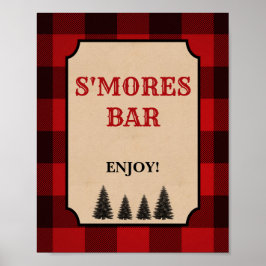 Póster Lumberjack S'mores Bar Fiesta Rótulo Red Plaid