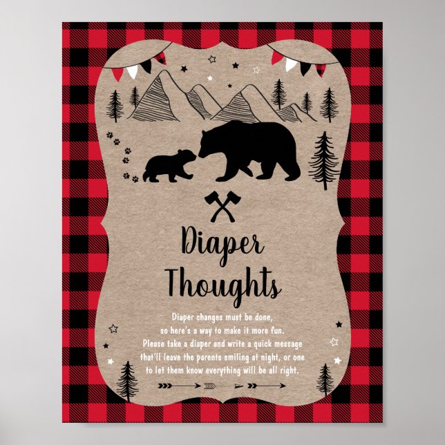 Póster Lumberjack Woodland Bear Diaper Thoughts (Frente)