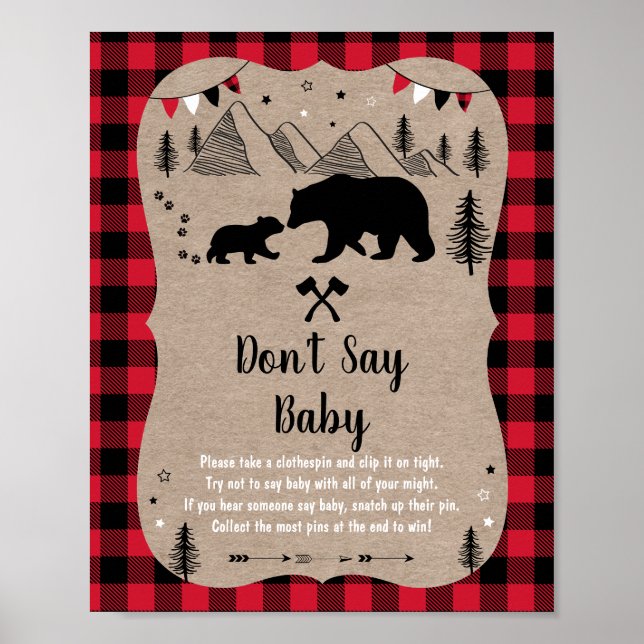 Póster Lumberjack Woodland Bear no dice juego de bebé (Frente)