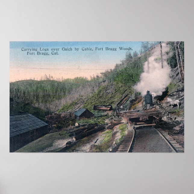 Póster Lumberjacks con troncos por cable sobre el Gulch (Frente)