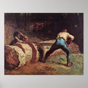 Póster Lumberjacks de aserrado de madera de Jean-Francois