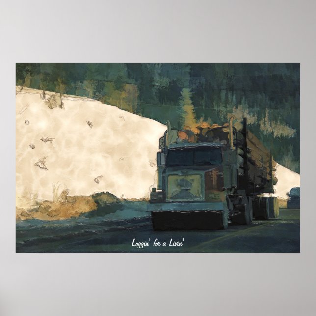 Póster Lumbing Logging Truck Transport Art (Frente)