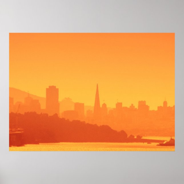 Póster Luminosa puesta de sol de San Francisco. (Frente)