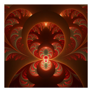 Póster Luminoso abstracto moderno fractal naranja rojo