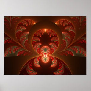 Póster Luminoso abstracto moderno naranja rojo Fractal