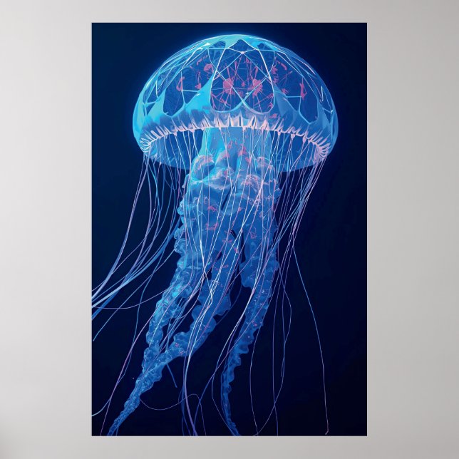 Póster Luminous Blue Jellyfish Glowing Ocean Spirit (Frente)