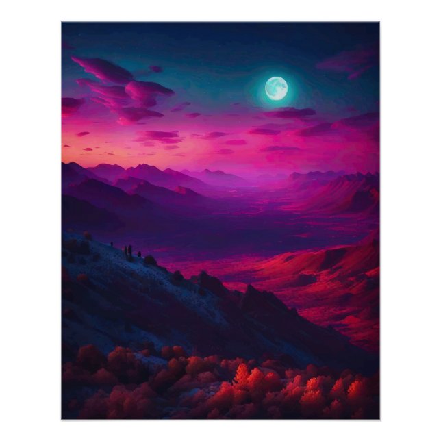 Póster Luminous Pink & Purple Mountain Landscape (Anverso)