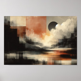 Póster Luna abstracta del lago AI Wall Art