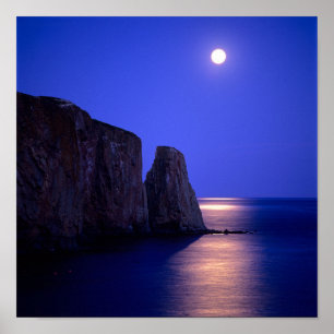 Póster Luna Al Dusk Quebec de la costa de Gaspe del Peñ