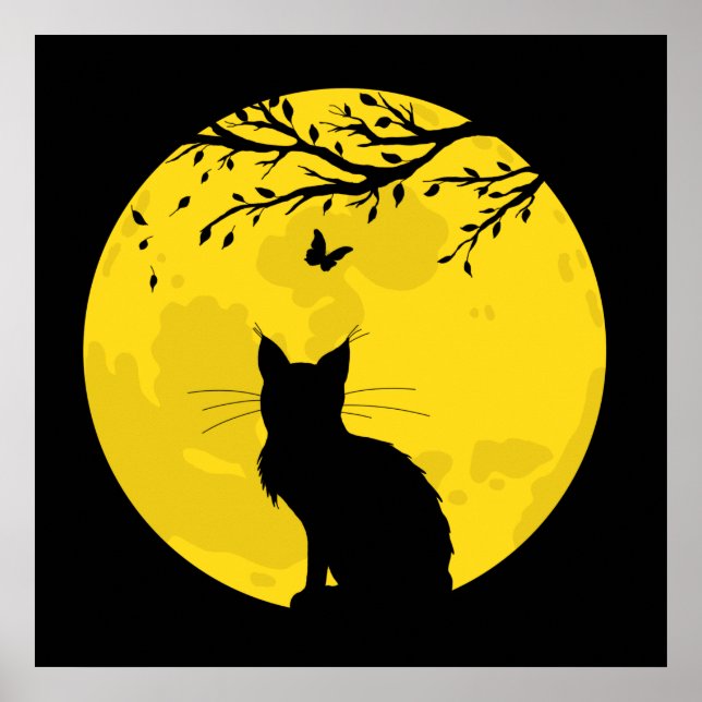 Póster Luna amarilla de gato negro (Frente)