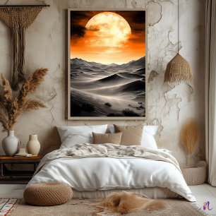 Póster Luna Ardiente Sobre Dunas Del Desierto – Monocromo
