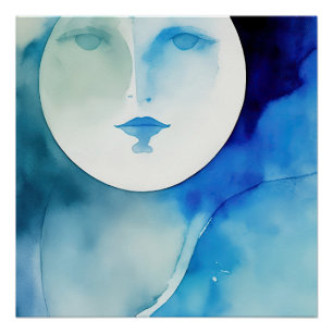 Póster Luna azul acuarela