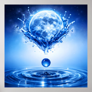 Póster Luna azul de medianoche Salpicadura líquida