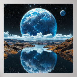 Póster Luna azul vibrante