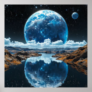 Póster Luna azul vibrante