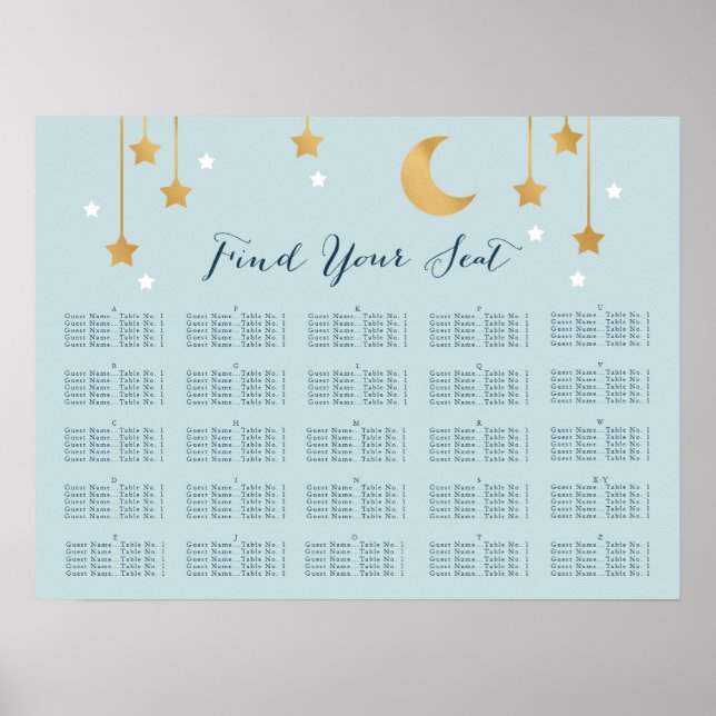 Póster Luna azul y estrellas, gráfico de asientos (Frente)