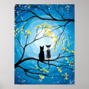 Póster Luna caprichosa con los gatos