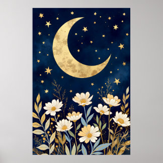 Póster Luna Celeste y Flores Silvestres