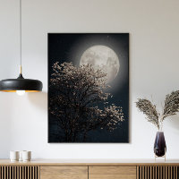 Luna completa con árbol floreciente