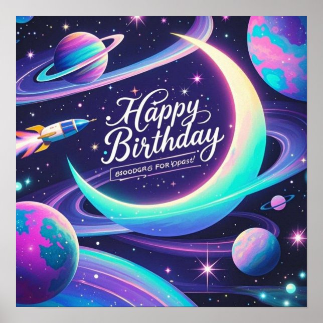 Póster Luna creciente, estrellas, planetas con temática g (Frente)