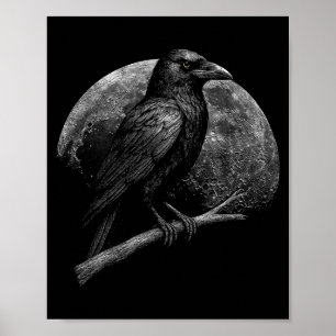 Póster Luna Cuervo Místico Folclore Oscuro Brujería Vikin