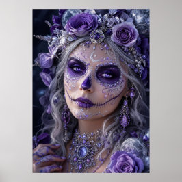 Póster Luna de Amatista Calavera – Día de Muertos Púrpura
