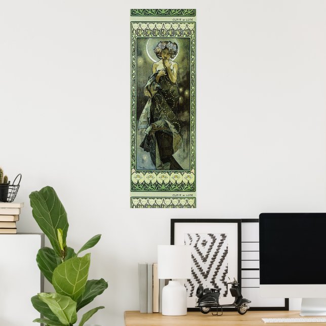 Póster Luna de Art Nouveau de época de Alphonse Mucha (Oficina en casa)