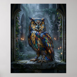 Póster Luna de Búho de Vidrio Emplomado