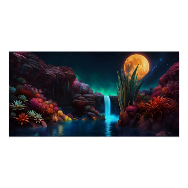 Póster Luna de Cascada Alien Landscape (Anverso)