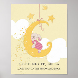 Póster Luna de conejo bebé dulce personalizada amarilla