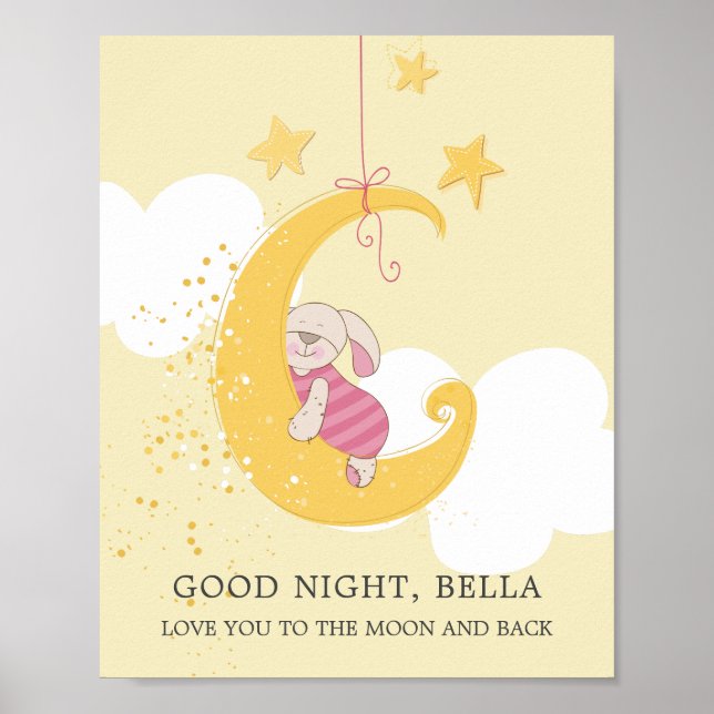 Póster Luna de conejo bebé dulce personalizada amarilla (Frente)