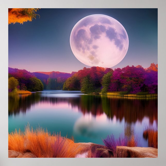 Póster Luna de cosecha de otoño púrpura (Frente)