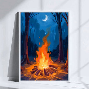 Póster Luna de hoguera   Pintura de acuarela de la natura