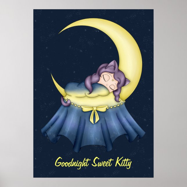 Póster Luna De Lullaby Cat Durmiendo En La Luna (Frente)