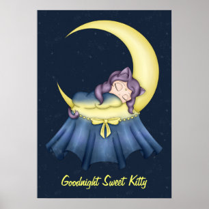 Póster Luna De Lullaby Cat Durmiendo En La Luna