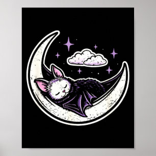 Póster Luna de murciélago espeluznante adorable kawaii gó