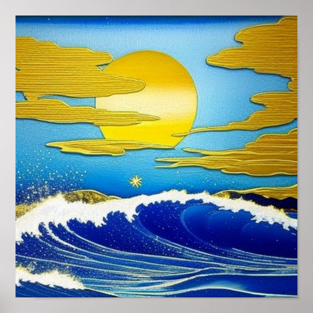 Póster Luna de Oro en el Poster del mar (Frente)