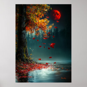 Póster Luna de Sangre sobre el Lago de Otoño - Caída Míst