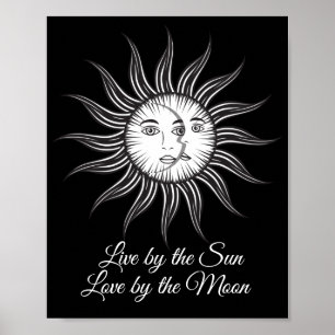 Póster luna de sol celestial blanco negro simple gráfico