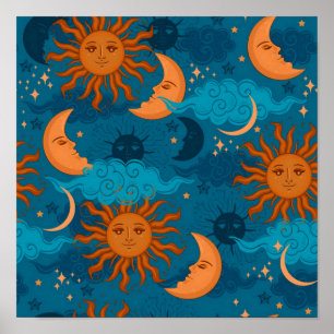 Póster Luna de sol y estrellas