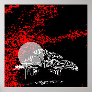 Póster Luna en el cielo rojo