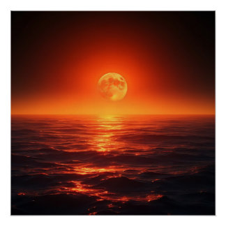 Póster Luna Encaramada Sobre El Cálido Océano Fantasía Su