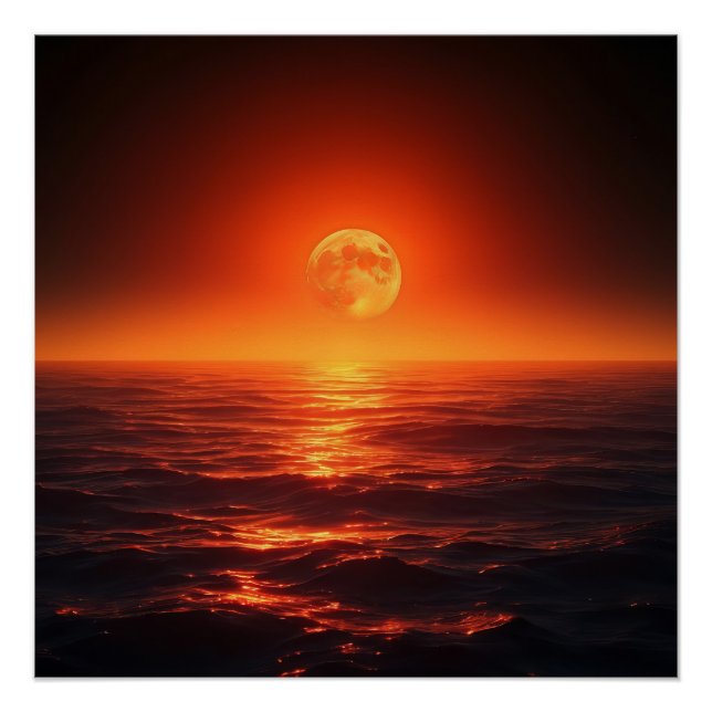 Póster Luna Encaramada Sobre El Cálido Océano Fantasía Su (Anverso)