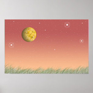 Póster Luna fantástica y un silencioso cielo estrellado.