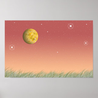 Póster Luna fantástica y un silencioso cielo estrellado.
