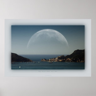 Póster luna grande sobre el mar