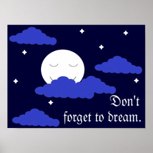 Póster Luna llena a la medianoche y estrellas